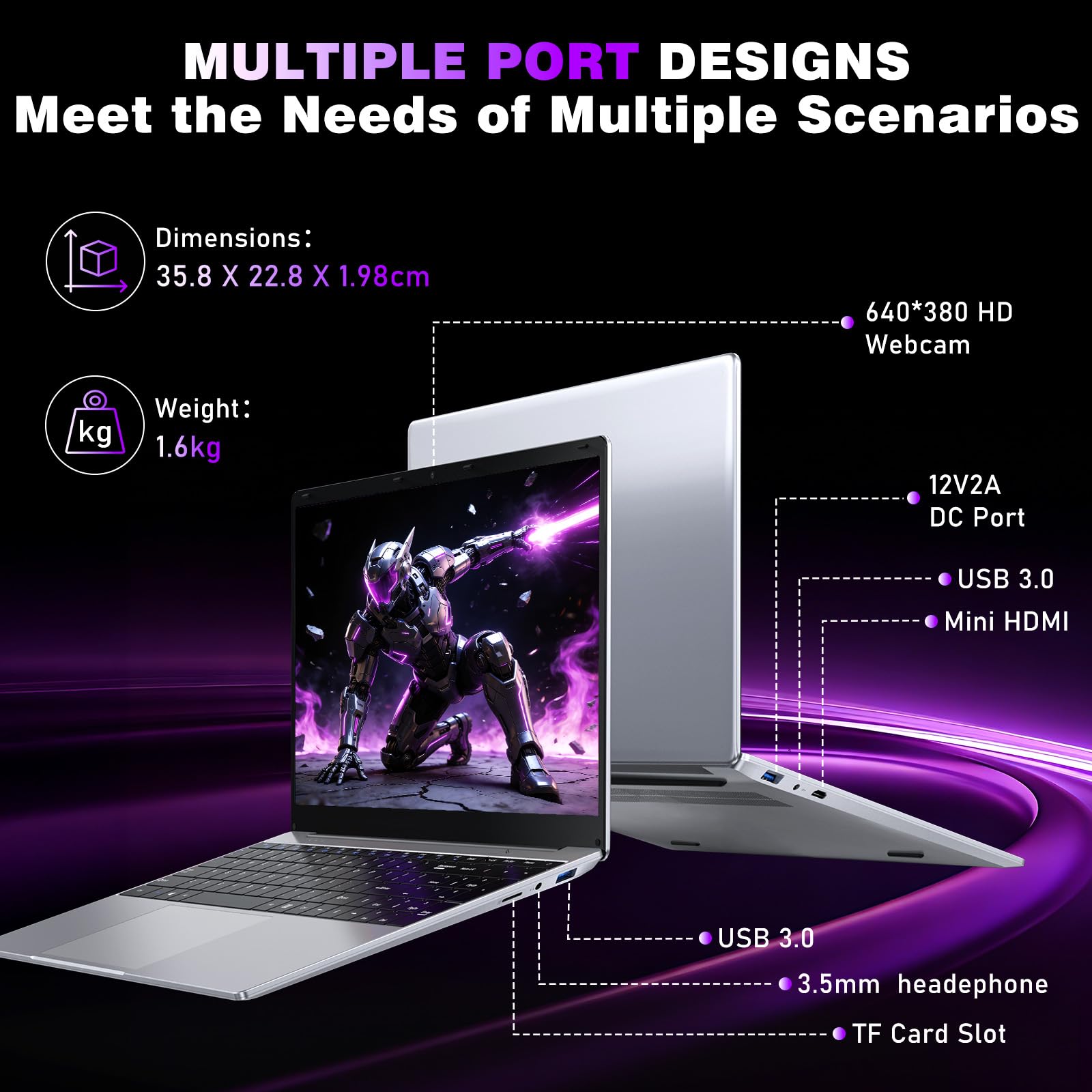 NAIKLULU 15.6 Inch Laptop with 4425Y Processor, 8GB RAM 256GB SSD Laptop Computer Pc 2026, FHD 1920 x 1080P, 5000 MAh/38.5Wh, Wifi 5, TF Card, Webcam, Touchpad, Student/Home/Business - 5