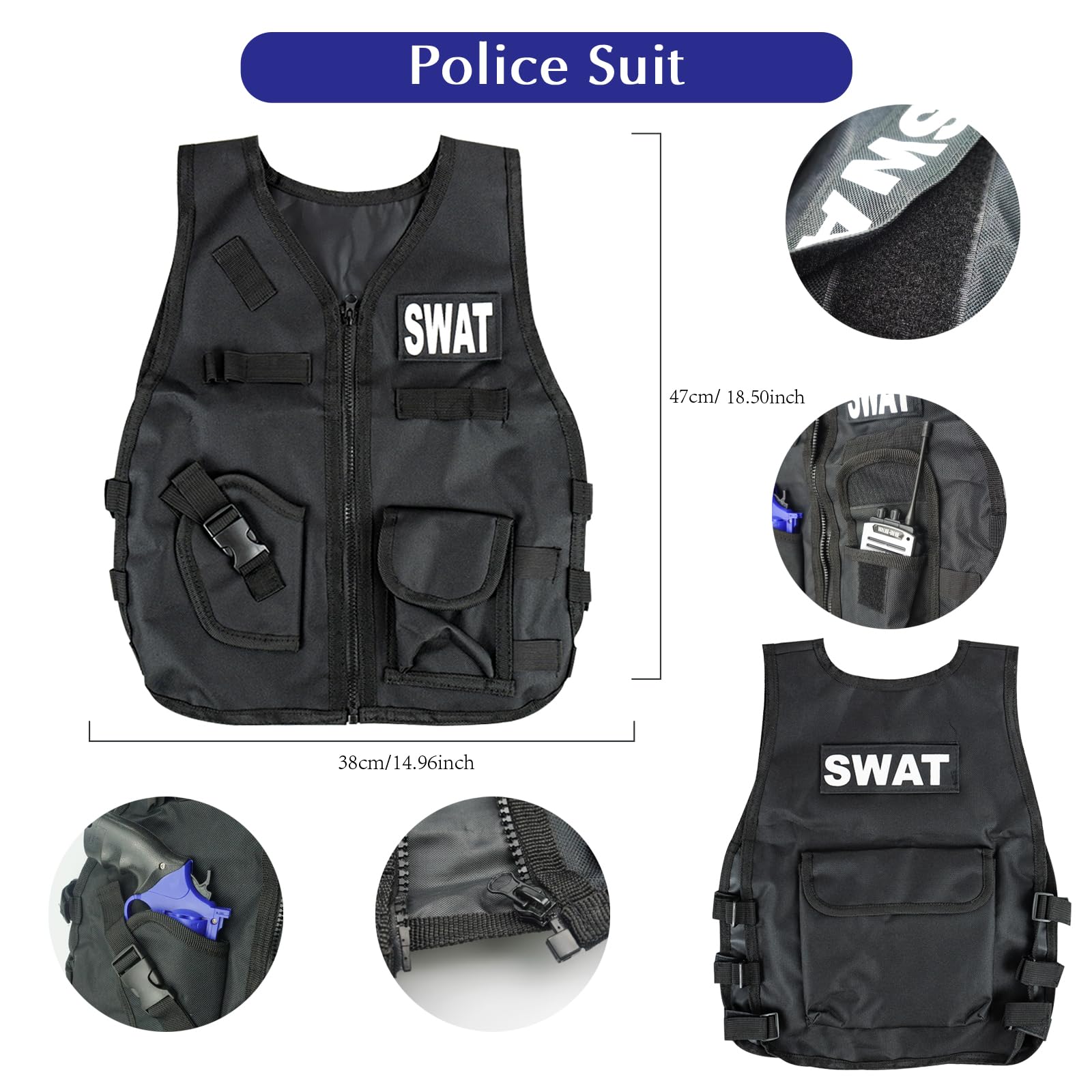 RedCrab Deguisement Policier Enfant, Deguisement Policier avec Accessoires, Costume Policier Enfant Cosplay Fête Halloween, 12 Pièces Equipement de Jouet pour Enfants 3-10 Ans