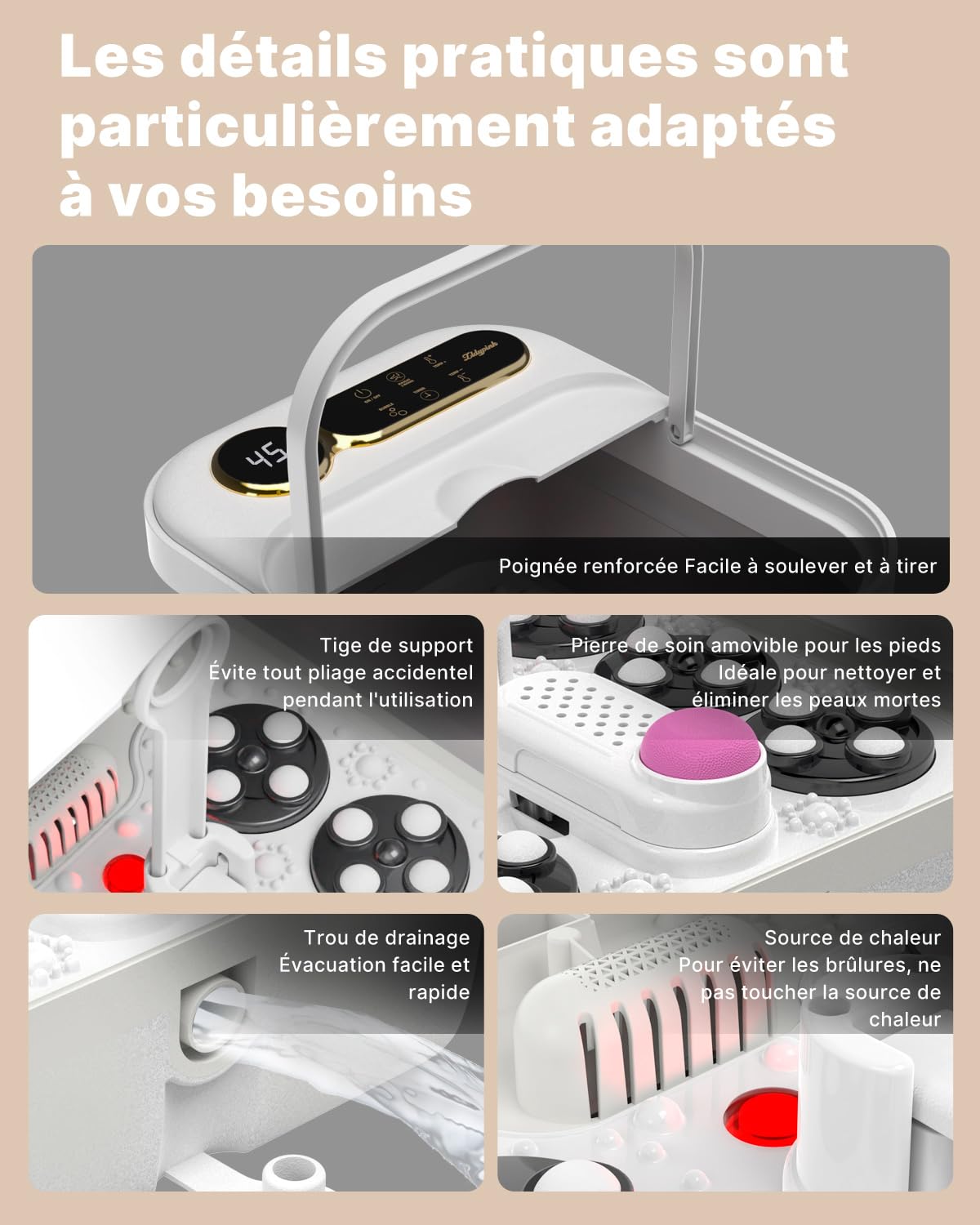Bain de Pieds Pliable Chauffant, Électrique Masseur Spa de Pieds avec 24 Rouleaux de Massage Shiatsu Motorisées, Contrôle des Bulles et de la Température, Baignoire Spa pour Pédicure pour Détendre Les