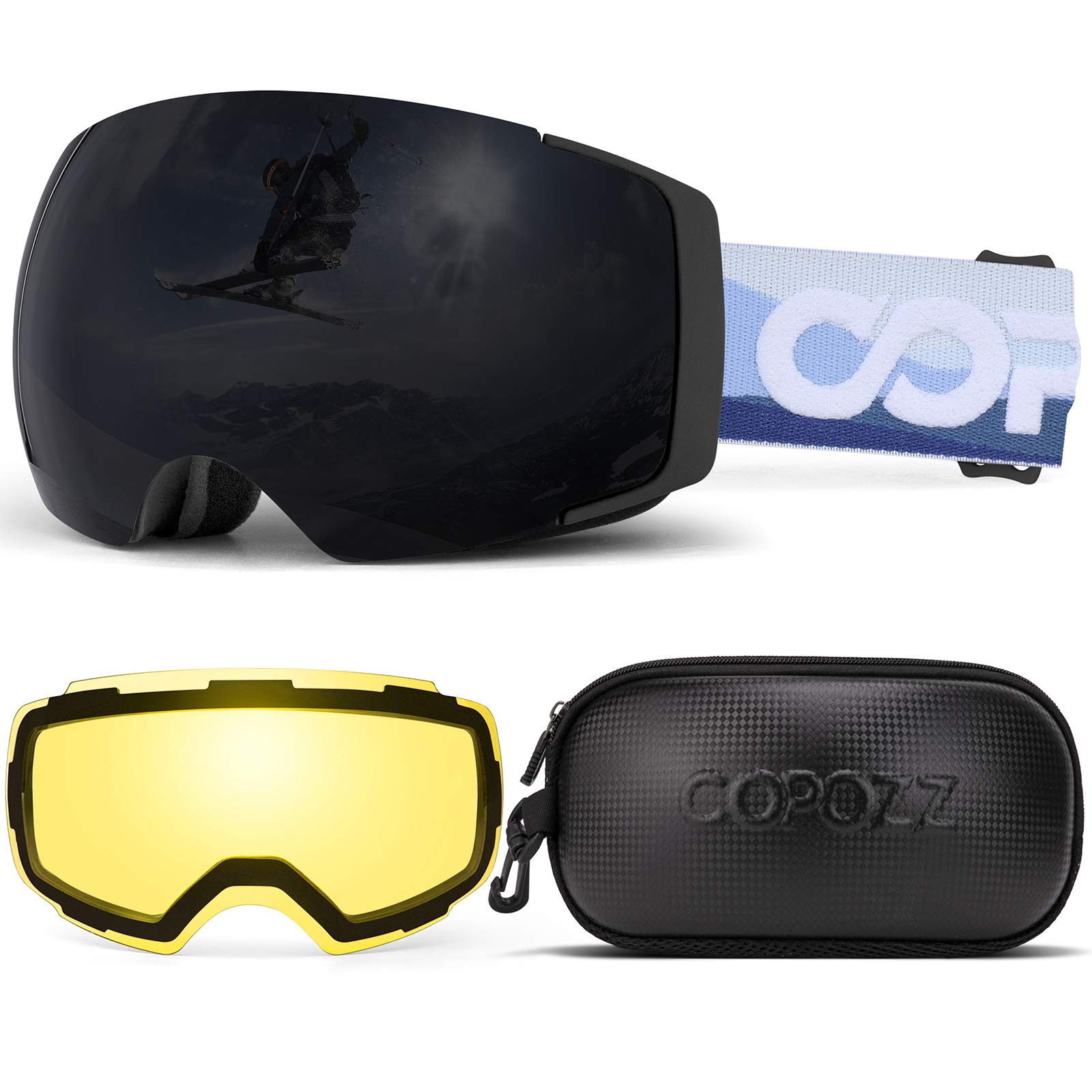 COPOZZ Polarized Adult Ski Goggles Set - M1 Magnetic Lens Snowboard Snow Goggle, OTG Anti-Fog Skiing Glasses Goggles