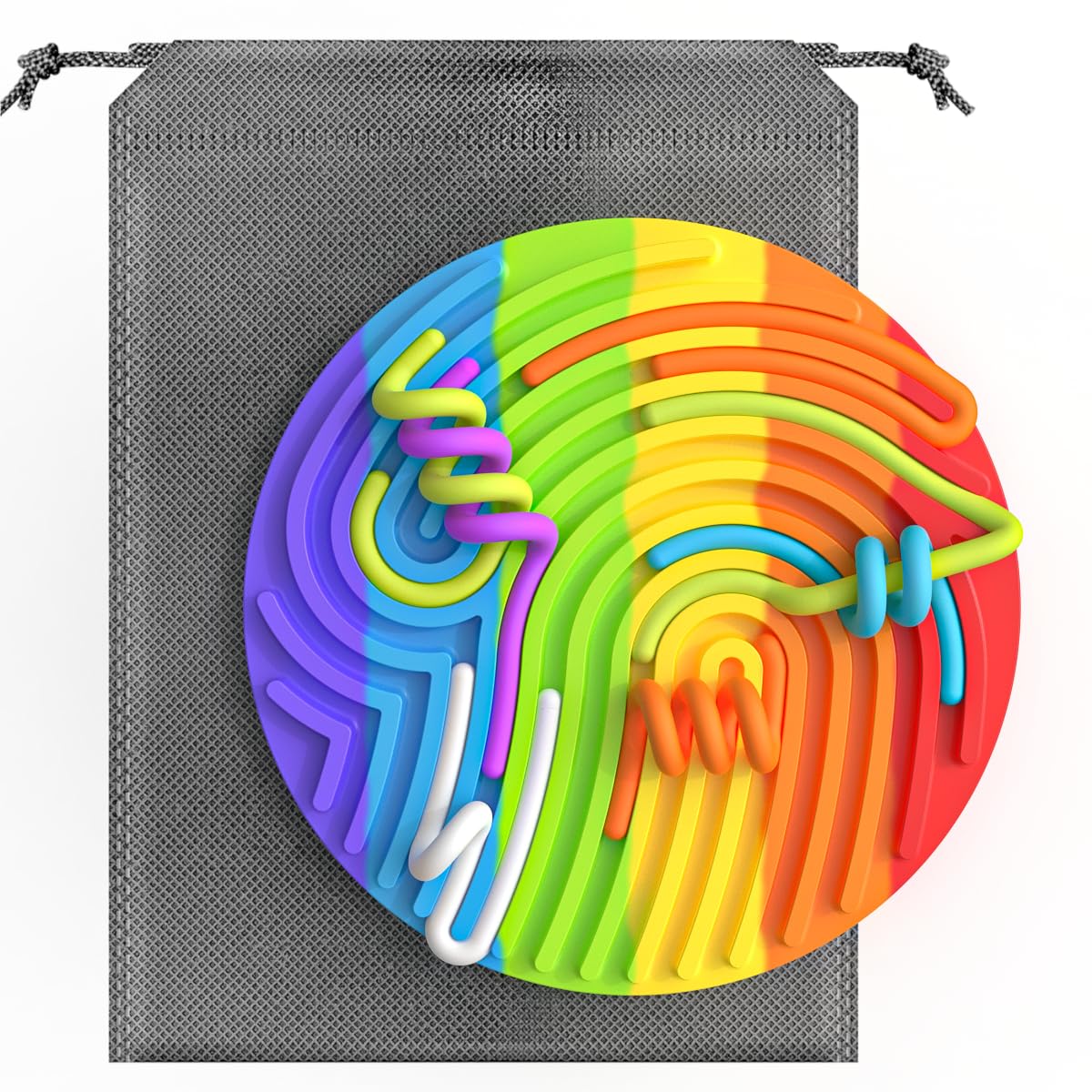 Sensory Activity Board, Silicone Fidget Toy for Calming, Stress, Anxiety, ADHD & Autism | Silent, No Mess | Kids 3+ & Adults | Includes Portable Travel Bag & 13 Strings