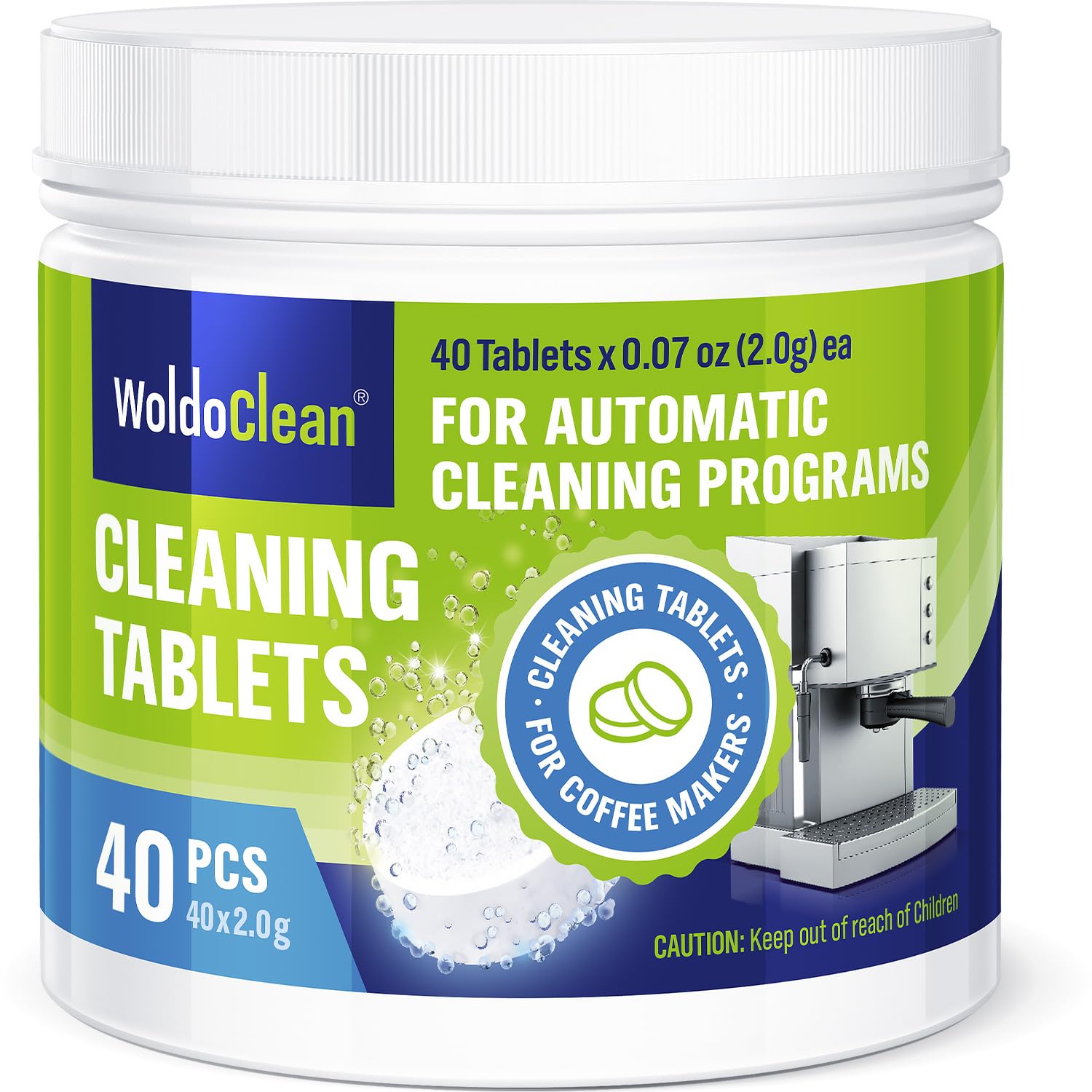 WoldoClean Cleaning Tablets for Espresso & Coffee Machine 40 Tabs - compatible with Breville, Bosch, Philips, Casabrews, KitchenAid, De'Longhi, Ninja