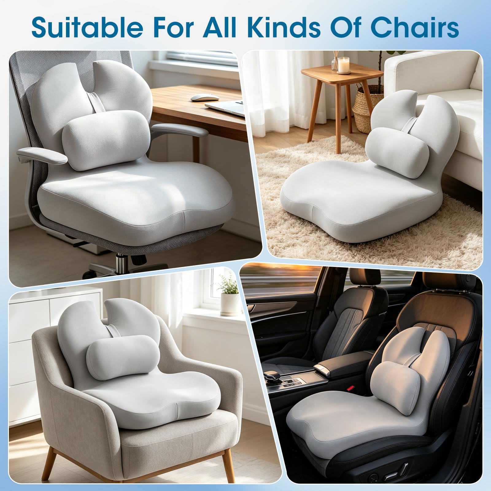 Coussin d'assise orthopédique 2 en 1 avec dossier, coussin d'assise ergonomique, chaise de bureau et voiture, pour soulager la pression en cas de douleurs au coccyx, support lombaire en