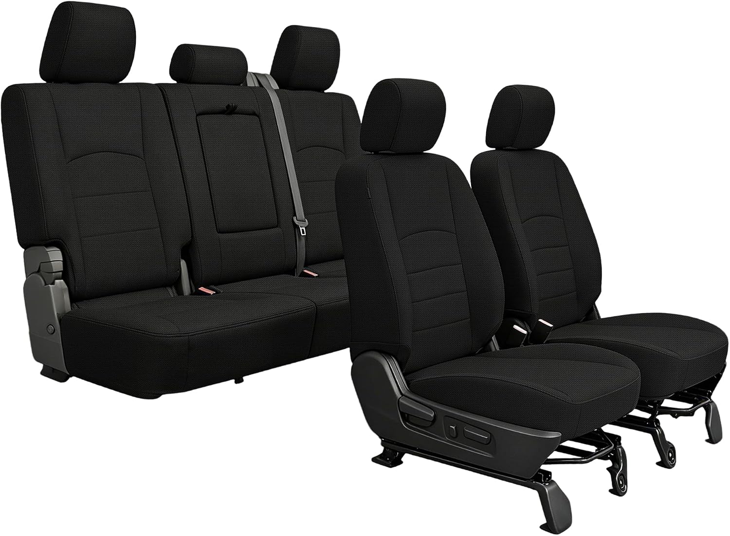 Heavy-Duty High-Density Composite Fabric Seat Covers for Dodge Ram 1500 (2009-2018) & 2500 (2010-2018), Waterproof & Foam Padded Full Set Front and Rear, Easy to Install & Clean - Black
