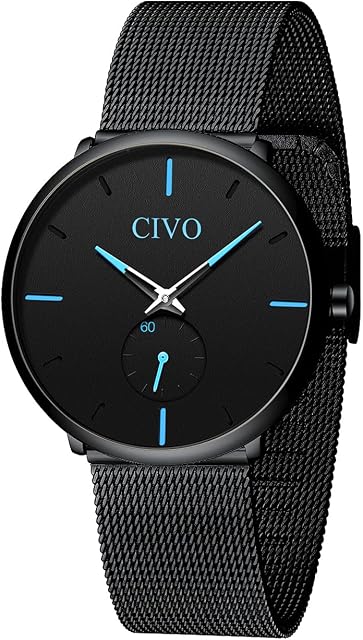 CIVO Watches Mens Designer Ultra Thin Minimalist Wrist Watch Mesh Stainless Steel Waterproof Mens Watches Fashion Business Dress Analog Quartz Watches for Men