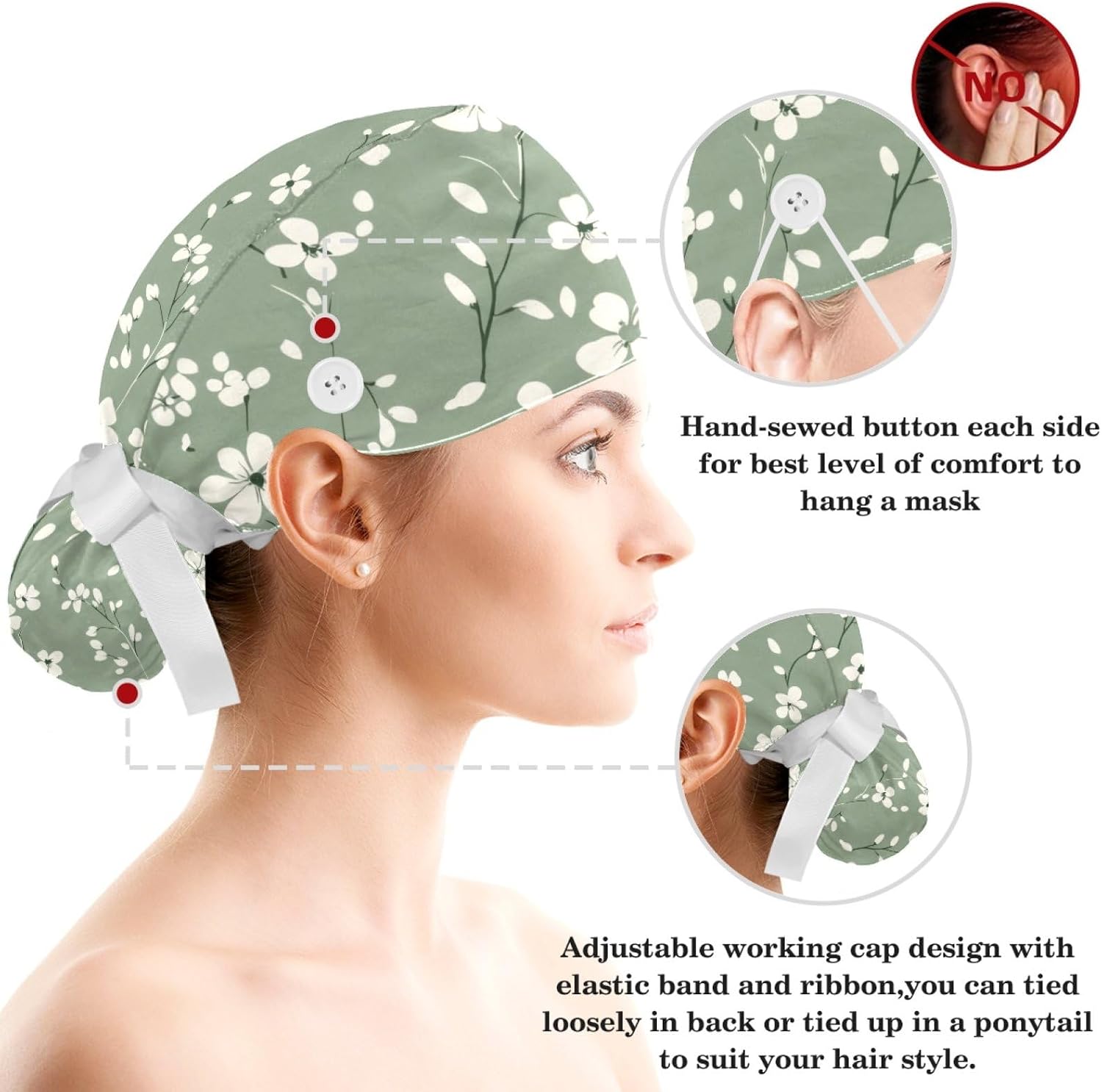 Women’s Working Cap with Button and Ribbon Tie, Long Hair with Hair Band Cute Koala in Tree Ice Cream Watermelon