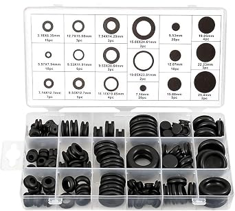 125pcs Black Rubber Grommet Assortment Kit, Wire Grommets, Plugs, Conductor Gasket Rings, Eyelet Rings for Car, Plugs, Hoses and Cables