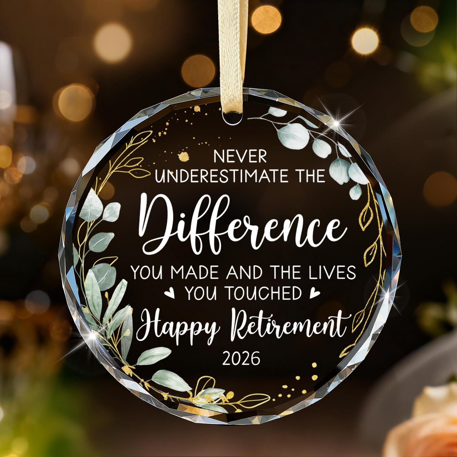Emibele Retirement Gifts for Women Men, Crystal Glass Happy Retirement Decorations, Retired Gift for Coworker, Boss, Employee, Teacher, Nurse, Never Underestimate The Difference You Made Ornament