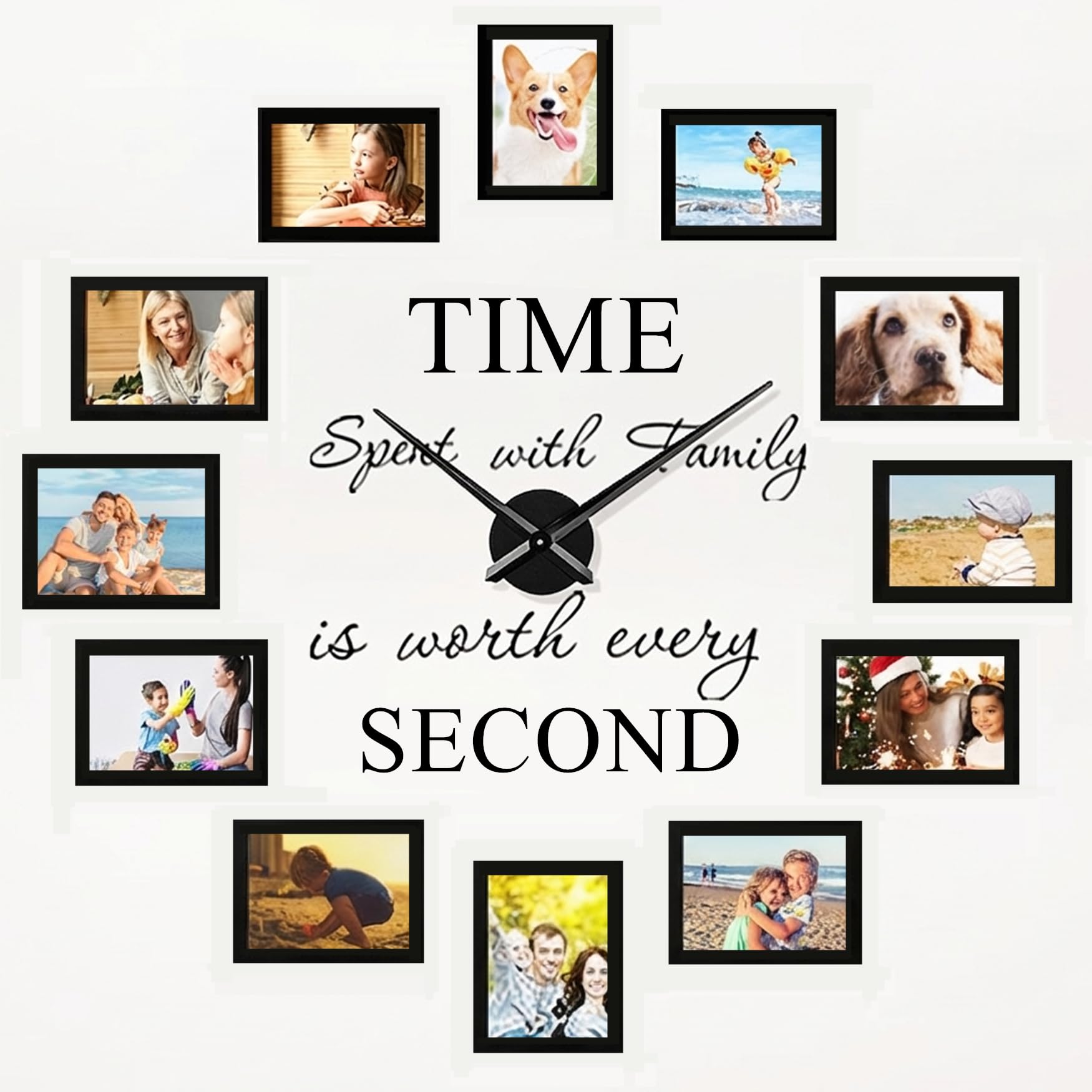 Luming DIY Wanduhr Groß Mit Bilderrahmen Collage - Modern Wohnzimmer Uhr Wand - 12 Stücke 10x15 Schwarz - Fotorahmen Set für Mehrere Fotos - Wall Clock Schwarz