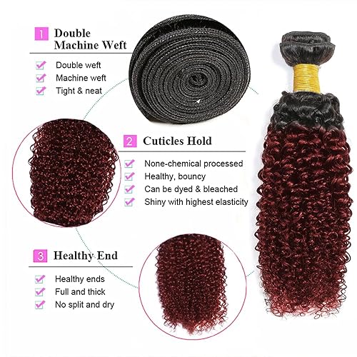 Miniatura 4 de Extensiones de cabello humano ondulado brasileño de doble trama de color negro a rojo vino