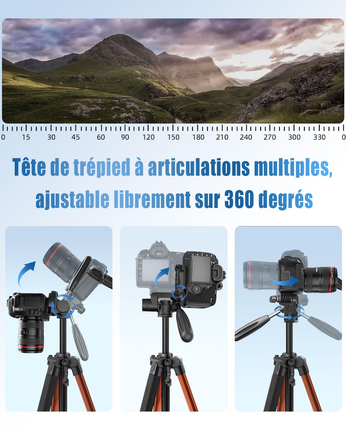 POLAM-FOTO Trépied Professionnel pour Appareil Photo de 188 cm, trépied Professionnel en Aluminium Robuste, trépied Compact avec Sac de Transport, Support de téléphone Orange