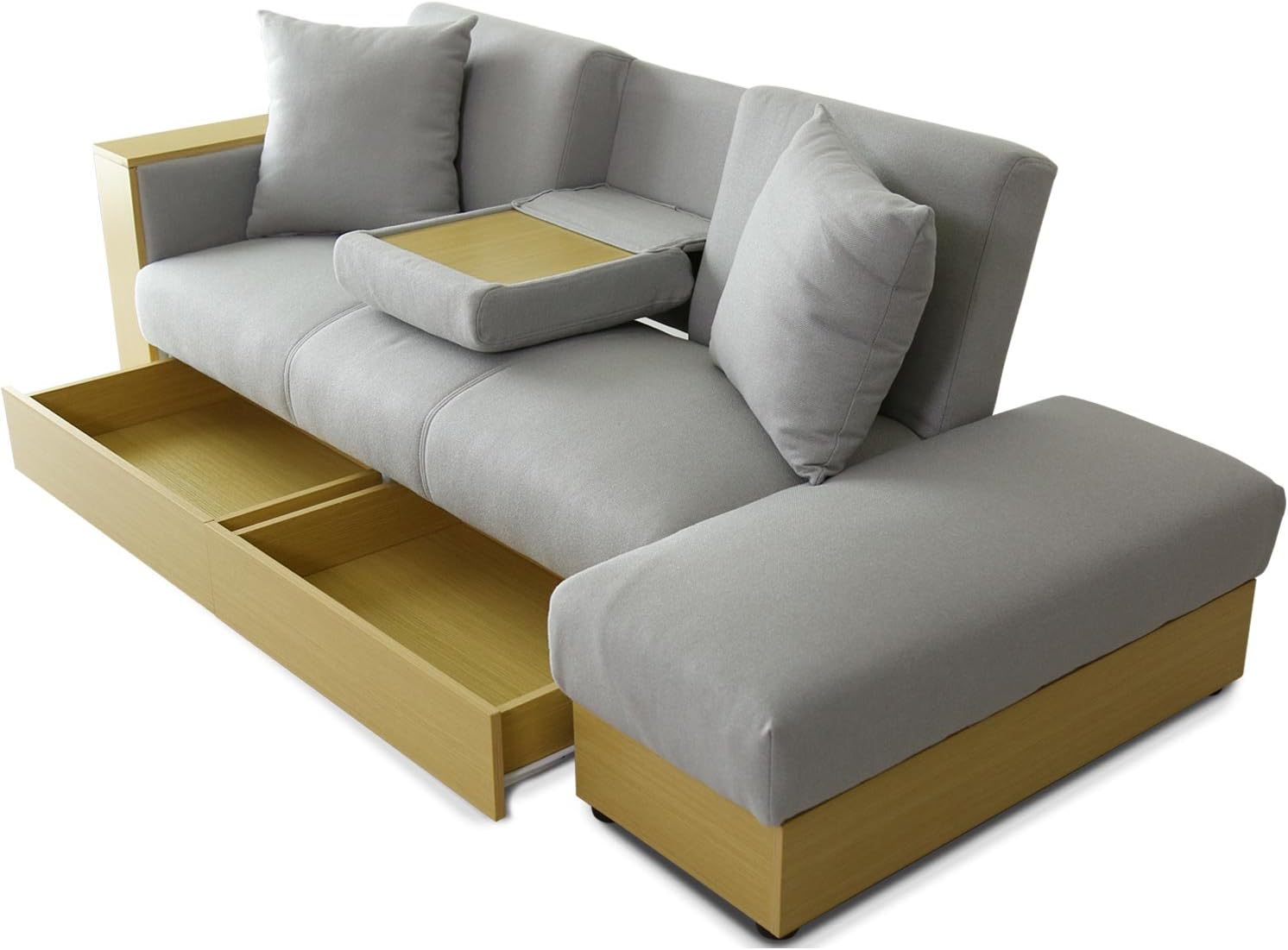 Amazon Co Jp Doris ドリス ソファ 2人掛け シングル ソファー ベッド 3人掛け 肘付き 3way 引き出し 収納 幅180 ファブリック 厚手 グレー ラフォーレ 12844 ホーム キッチン