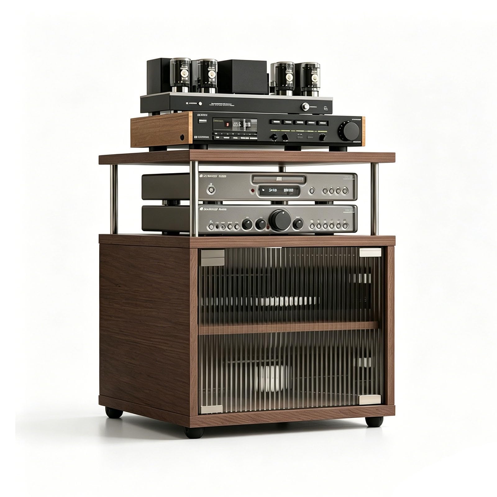 Torre de estante de audio para salón, ideal para organizar reproductores de CD musicales