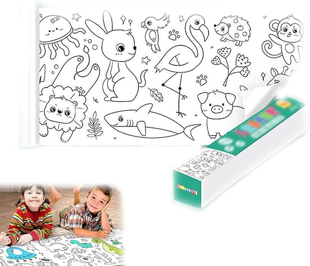 Drawing Paper Roll for Children, 3M Children's Drawing Roll Colouring Roll for Kids Children's Drawing Roll Coloring Paper Roll for Toddler, DIY Cut Paste Painting Paper for Girls Boys (Animal World)