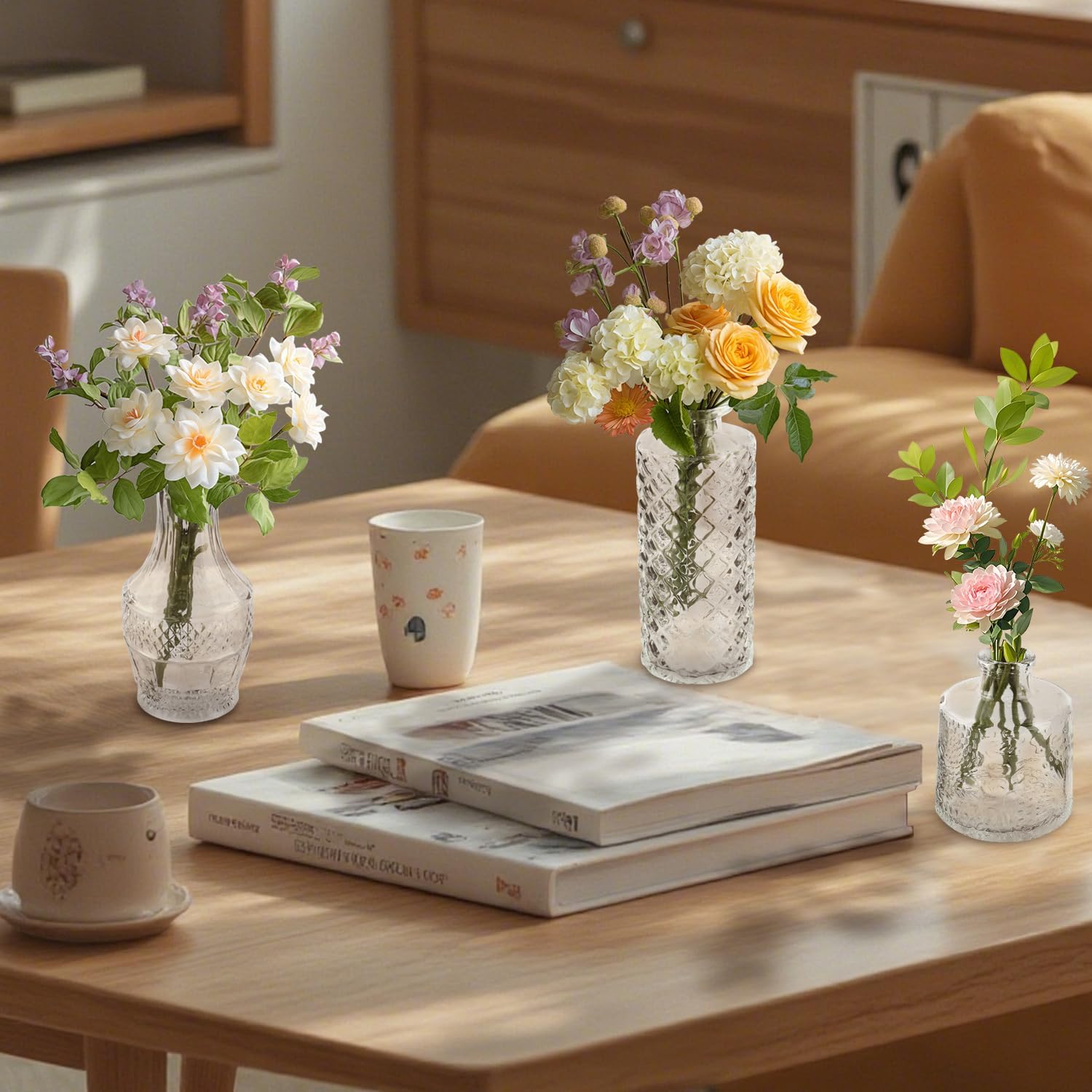 16Pcs Clear Glass Bud Vases Bulk - Mini Vintage Bottle Set, Modern Small Flower Vases for Wedding Centerpieces, Dining Table Decor, Home Room Party Reception - Image 5