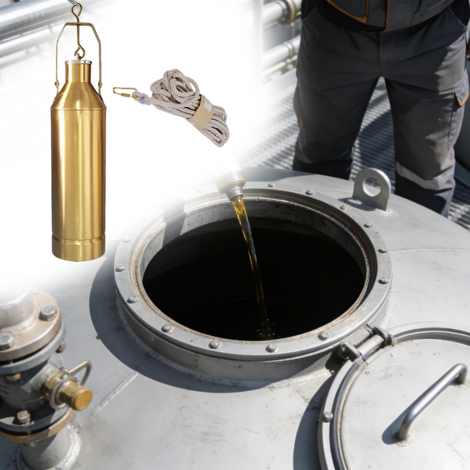 Zestaw butelek do pobierania próbek oleju z linką, przenośny metalowy próbnik do ekstrakcji oleju opałowego, urządzenie do pobierania oleju silnikowego 1000 ml, do elektrowni, lina 15 m
