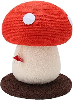 HOHXFYP Almohadilla para Rascar para Gatos, Linda Almohadilla para Rascar para Gatos con Forma de Hongo, Tablero para Rascar para Gatos con Cuerda de Sisal, Color Rojo y Blanco