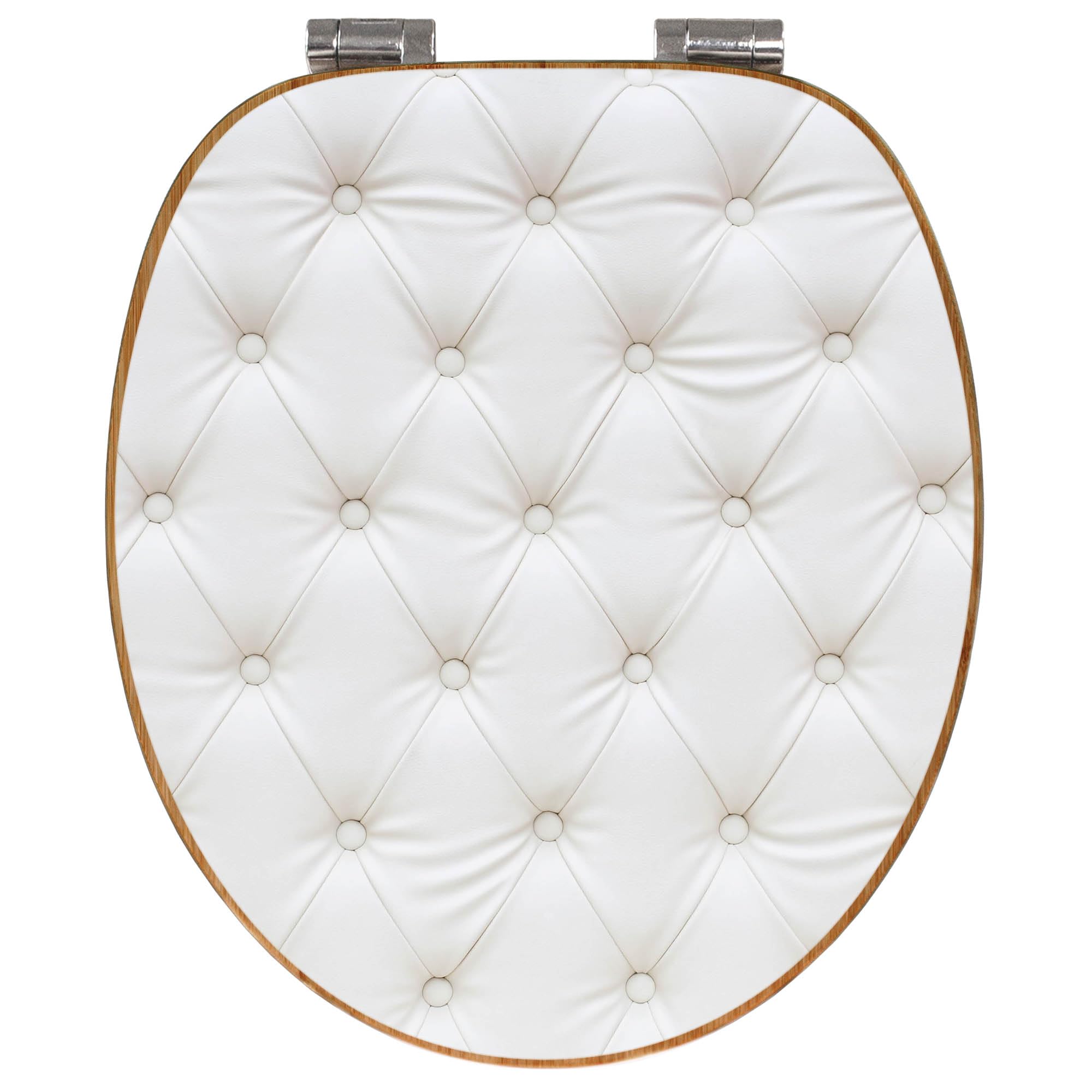 banjado Design WC Sitz Bambus Absenkautomatik 45,8x37,5cm - Toilettendeckel mit Absenkautomatik Holz - hochwertiger Bambus Klodeckel - WC-Sitz für gängigen Toiletten - Motiv Weißes Polster
