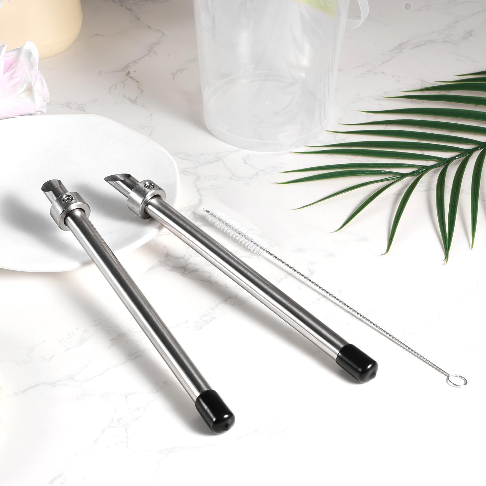 2pcs Straw Puncher for Plastic Lids Lemonade, 8.7in Straw Hole Puncher with Cleaning Brush Stainless Steel Cup Lid Hole Punch Tools Stand Supplies for Drinks Cafe Fresh Squeezed Lemonade - Image 3