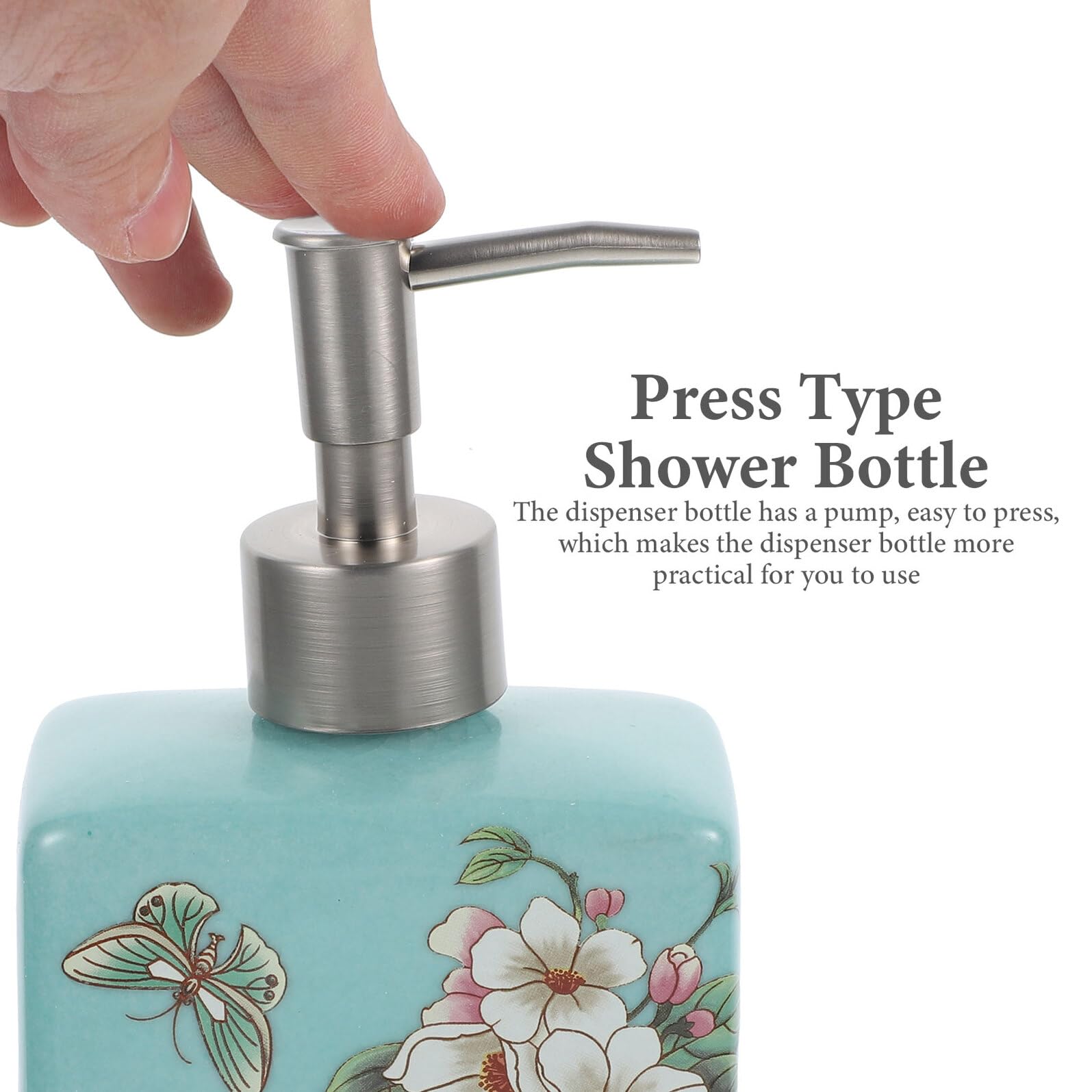 Dispenser Sapone in Ceramica con Stampa Floreale Bottiglia Ricaricabile per Lozioni e Shampoo Pompa Pressione per Bagno e Cucina Design Vintage Verde