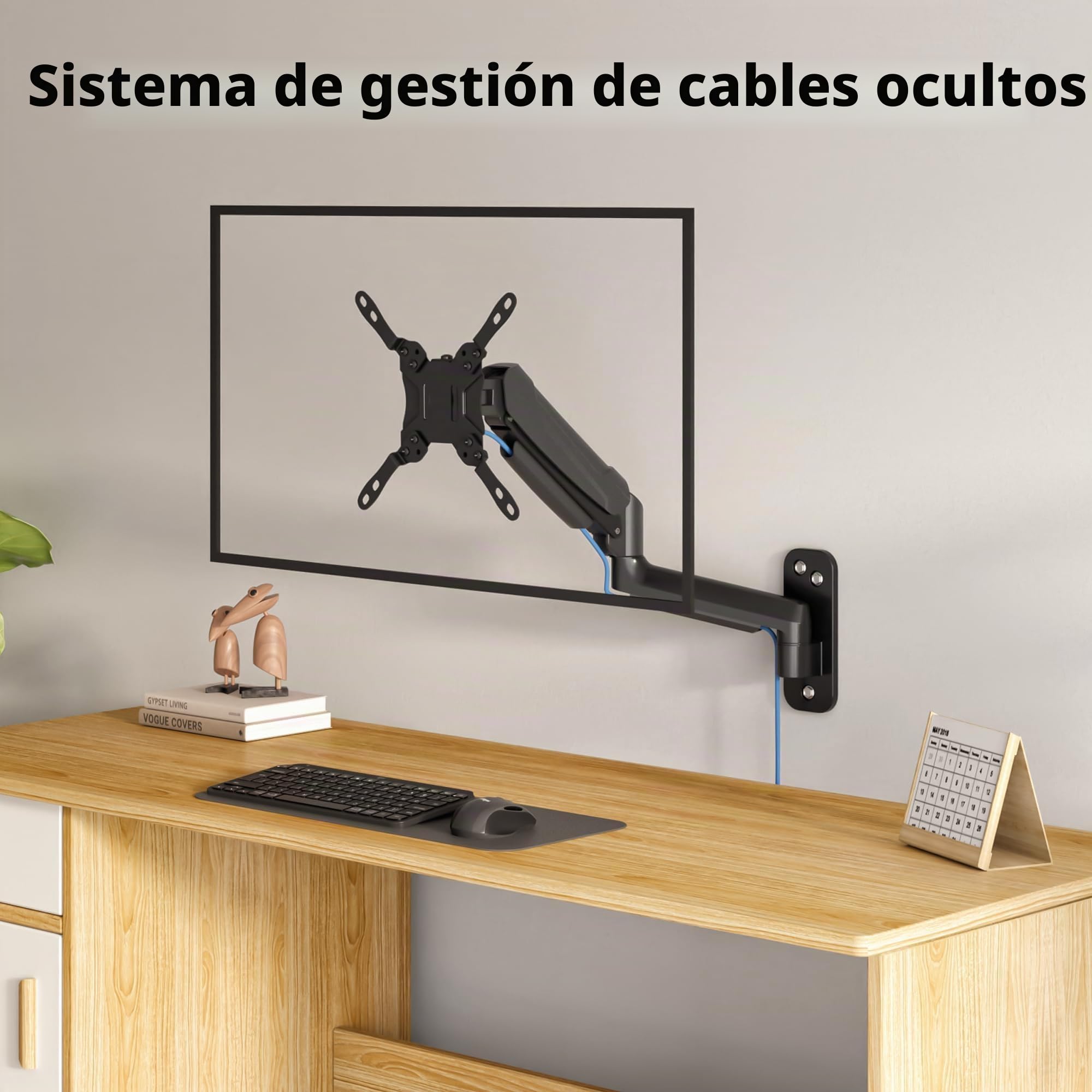 BONTEC Soporte Monitor Pared de 13 a 42 Pulgadas hasta 9 kg, Brazo Monitor Pared con Resorte de Gas Completamente Ajustable, Inclinación y Giro, Altura Ajustable, VESA máx 200x200 mm