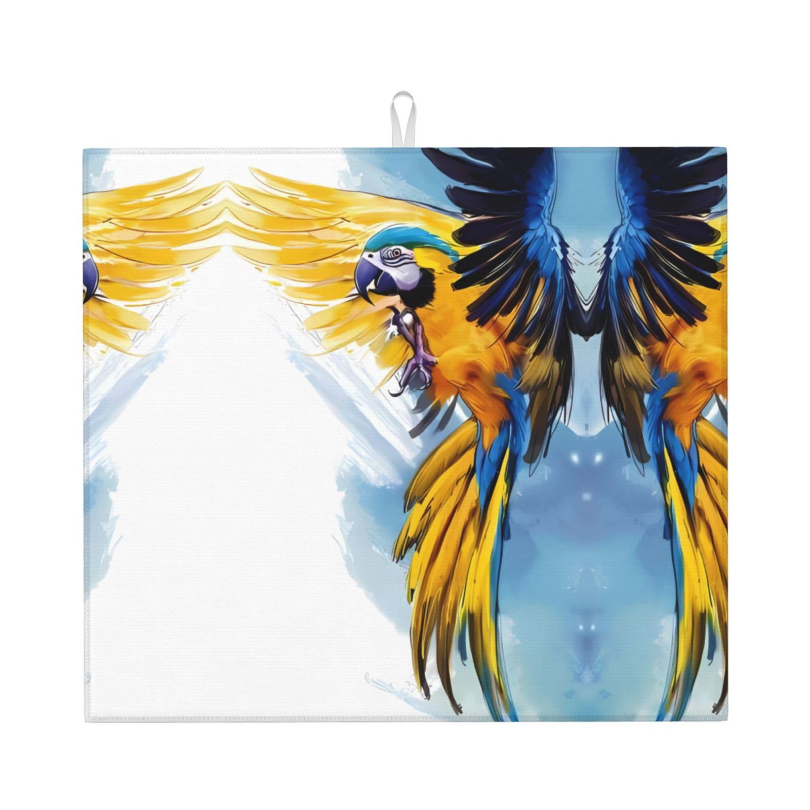 Yyhwhjde Black Flying Parrot Prints Kitchen Drying Mat – Absorbent Dish Throw For Countertop, Non-Slip Layer With Vibrant Prints, Ideal For Housewarming