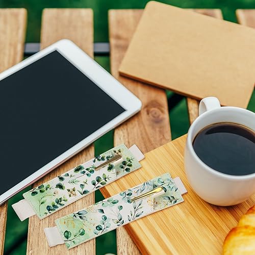 Miniatura 6 de Qilery 6 soportes para bolígrafos con banda elástica para cuaderno, hojas de cactus bohemias, minimalista, de piel sintética, funda ajustable para