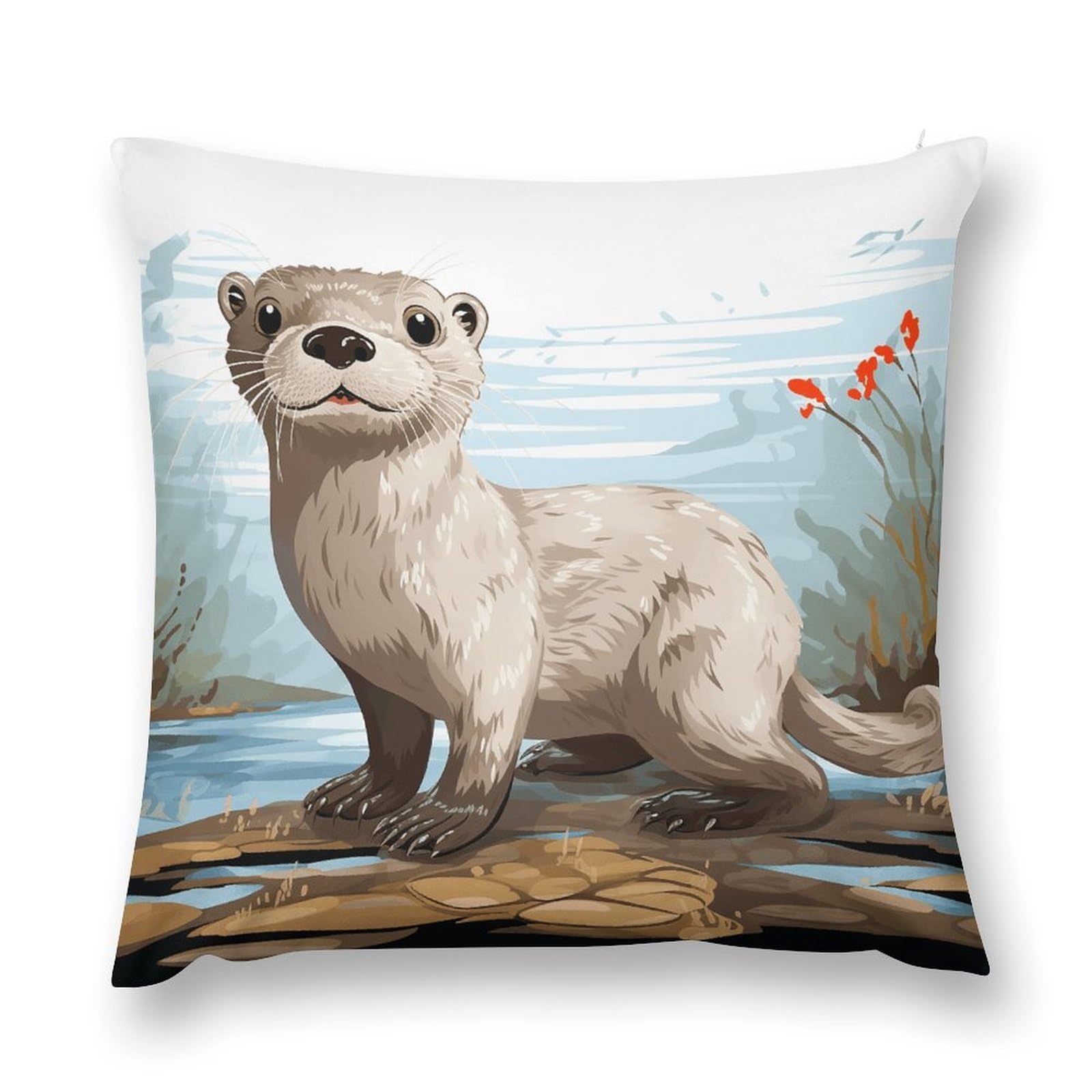 VstaDank Otter Throw Pillow Cover with Hidden Zipper Farmhouse Couch Pillow Cover Cozy Soft Short Plush Cushion Case Fashion Square Decorative Pillow Cover for Living Room