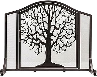 Metal Fireplace Screen Tree Shaped, Hinged Doors, Rustic Decorative Mesh...