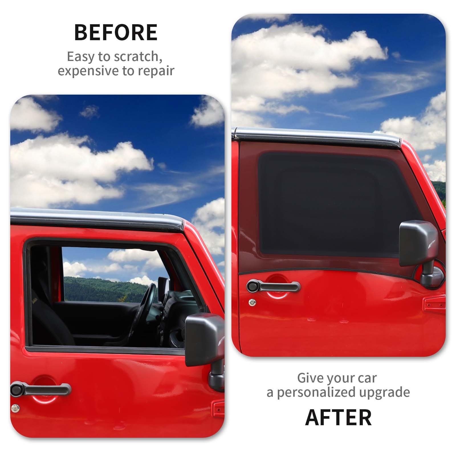 Savadicar Parasole Paraorecchie Per Jeep Wrangler (1997-2024) E Gladiator JT - Rete Traspirante Elasticizzata Anti-UV Per Finestrini Anteriori - Protezione Da Sole Per Bambini E Animali