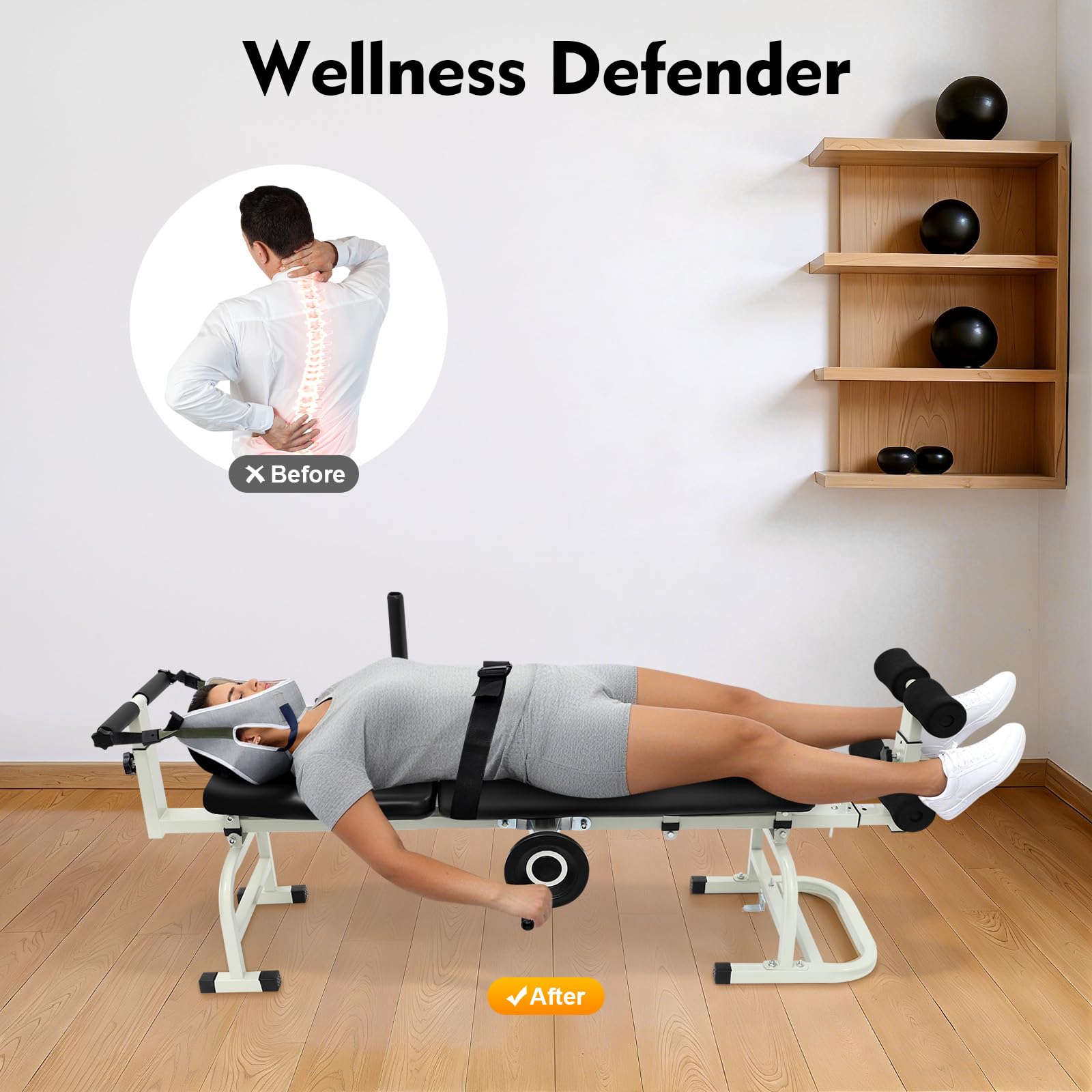 Dispositivo de tracción cervical y lumbar – Dispositivo de estiramiento corporal ajustable 150 – 190 cm, capacidad de carga de 150 kg, para casa, oficina y rehabilitación – Incluye correa para el
