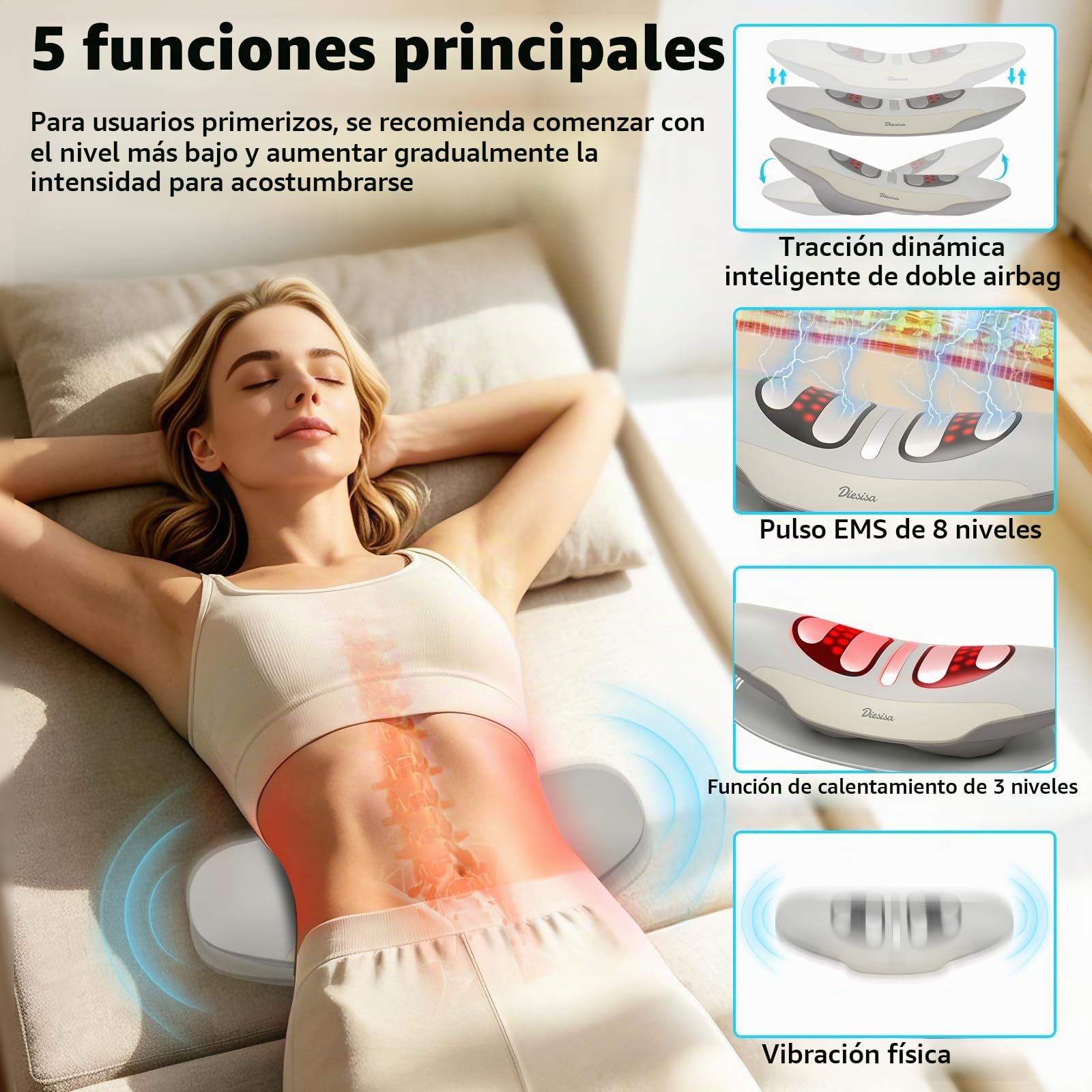 Diesisa EléCtrico Masajeador Lumbar: Masajeador Espalda Con TraccióN Lumbar