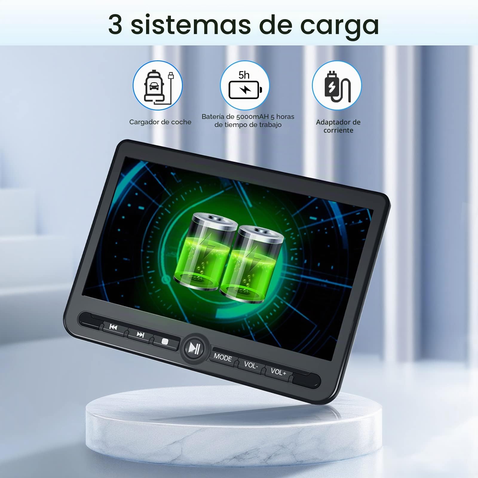 Arafuna 10.5" Reproductor de DVD para Coche, Recargable DVD Portátil Coche, 5000mah Recargable, 2 monitores de reposacabezas, 2 Control Remoto, Cable DVI