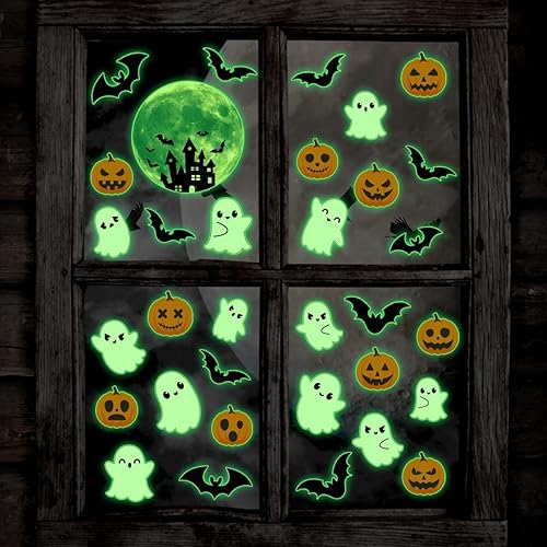 Miniatura 8 de Calcomanías de pared de Halloween de 38.18 x 36.15 pulgadas, calabazas de Halloween, hojas de murciélago, calcomanías de pared extraíbles de