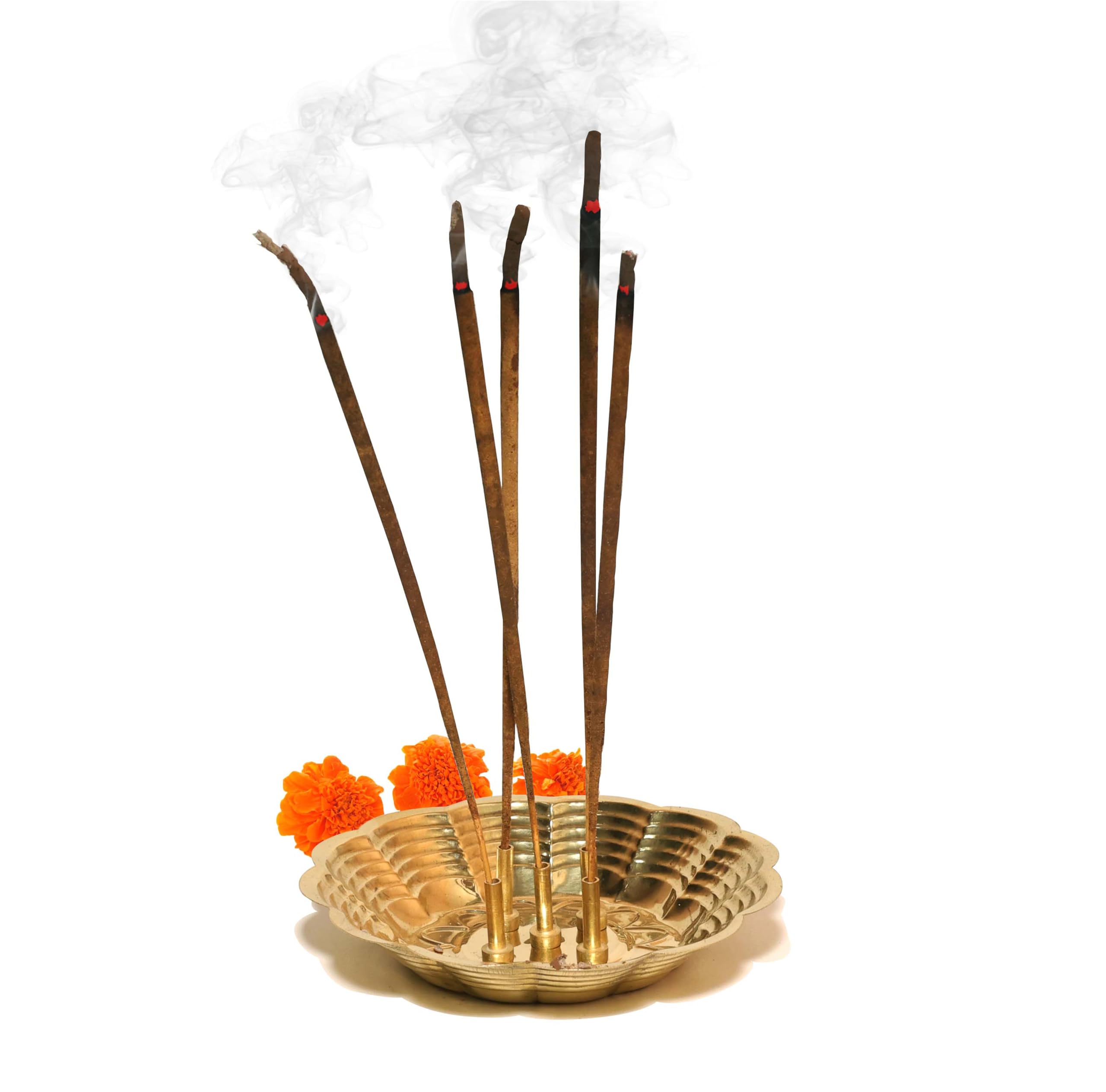 Pure Source India Brass Incense Holder - Holds 5 Sticks, Elegant Gold Finish, 9.5 cm