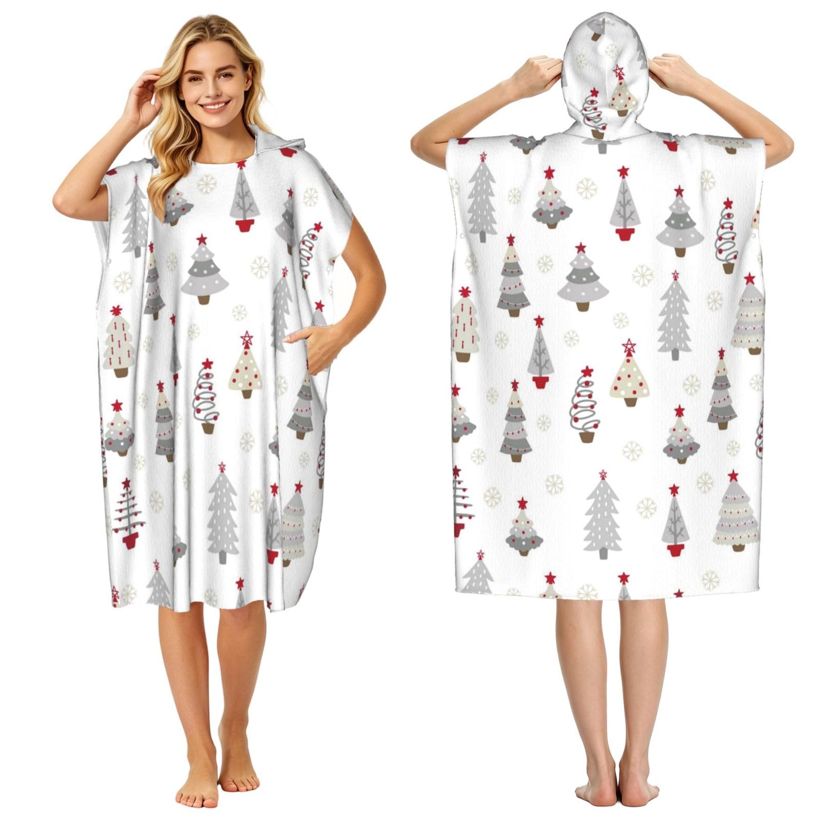Poadnly Christmas Tree Pastel Gray, Adult Hooded Beach Towel 90 x 110 cm,Changing Bath Robe, Surf Poncho Towel For Women Men
