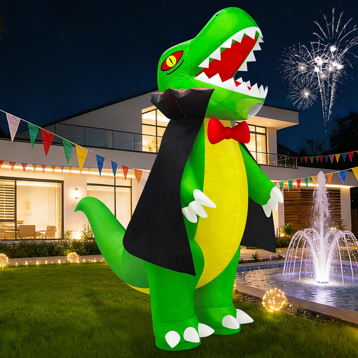Danxilu Inflatable Vampire Dinosaur Costume for Adults, Funny Blow Up T-Rex Halloween Costumes for Men Women, Red Bowtie & Cape Dinosaur Suit, Cosplay Party Outfit One Size Fits Most, Birthday Gift