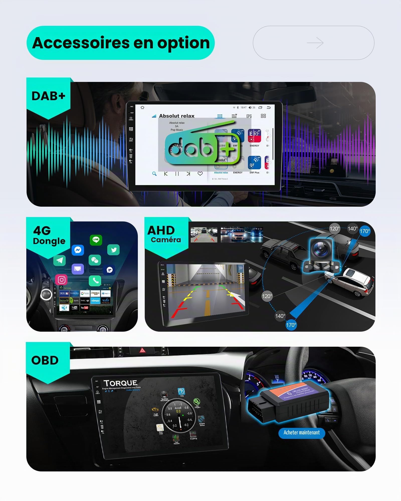 Autoradio pour Renault Kadjar 2015-2019 Android 16 avec caméra Carplay Android Auto | 9 Pouces IPS | 2G+32G | Prise en Charge Dab/WiFi/BT5.0/USB/MirrorLink/SWC/FM/RDS Double Din