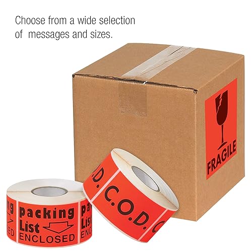 Miniatura 3 de Tape Logic Aviditi Tape Logic - Adhesivo adhesivo de advertencia rojo fluorescente de 2 x 3 pulgadas, "Delicate Instruments" para envío,