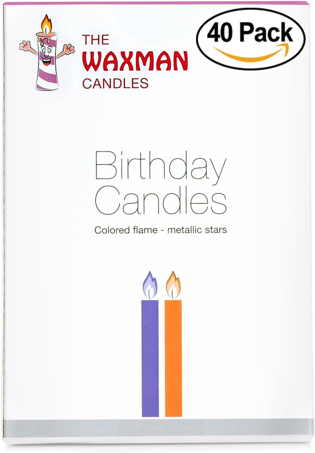 The Waxman Candles Color Flame Birthday Candles - Metallic Stars - 40 Pack - Party Colorful Unique Candles - Regular