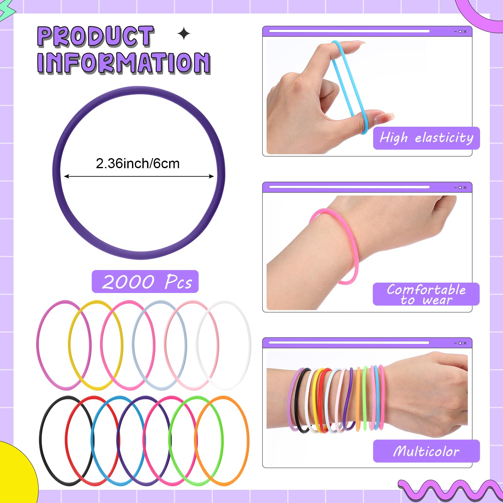Nuenen 2000 braccialetti in silicone gelatina Bulk 80's Neon Wristband
