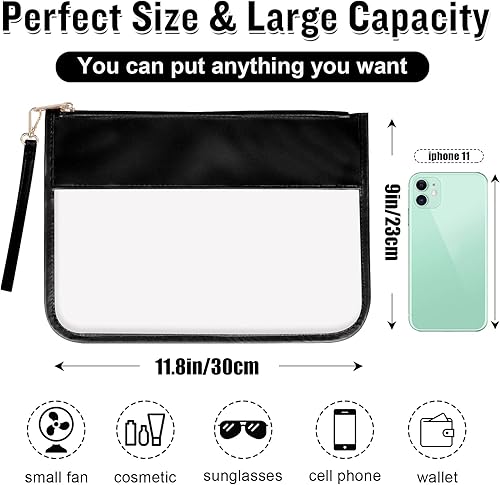 Miniatura 2 de izuzta Bolsa plana clara de la cremallera del bolso del maquillaje de la PU de la bolsa plana del PVC con la, 2 PCS negro