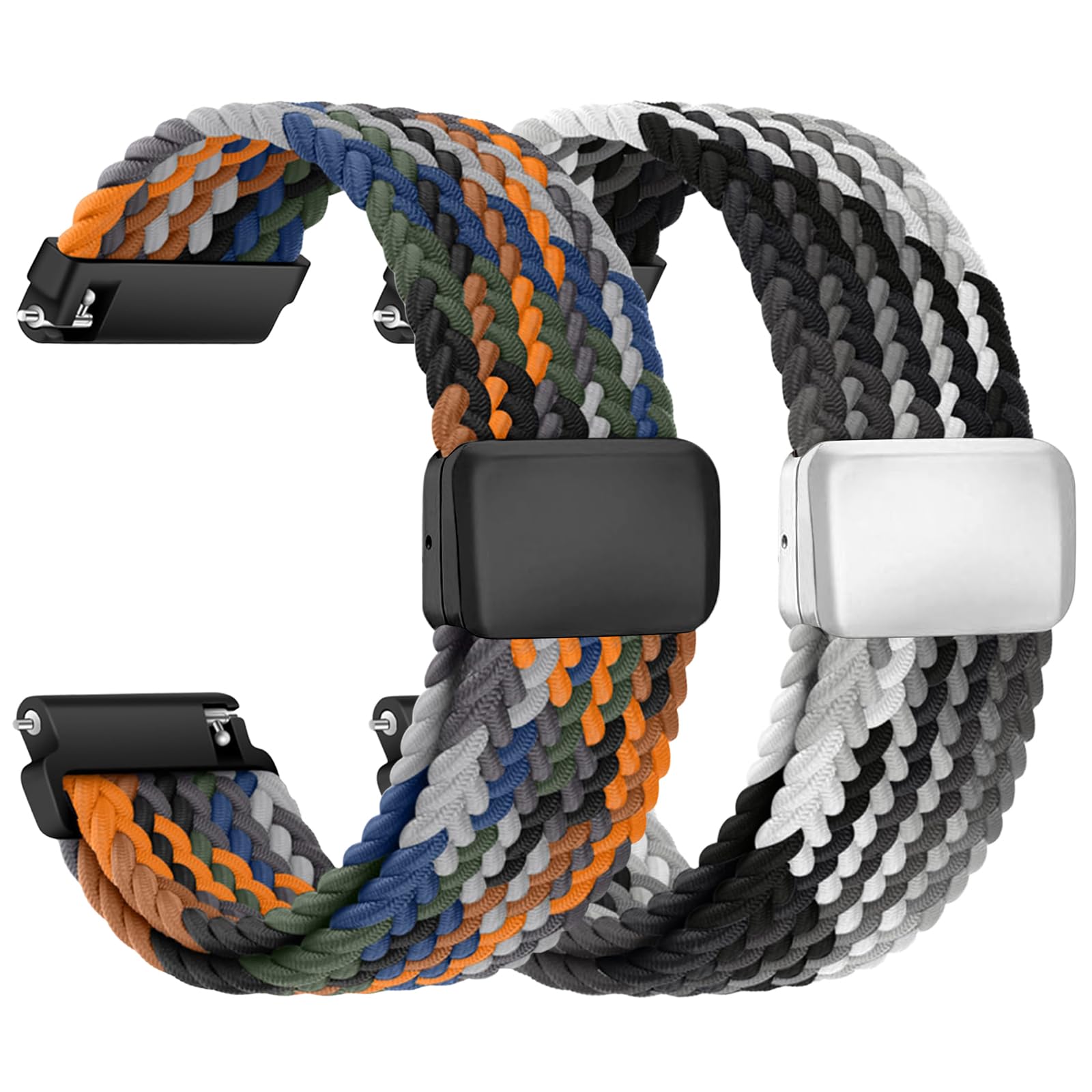 chinbersky Nylon Geflochtenes Uhrenarmband 20mm mit Magnetischem Verschluss, Armband 20mm Elastisches Ersatzarmband für Samsung Galaxy Watch 7/6/5/4/FE/5 Pro/6&4 Classic/Active 2/Amazfit gts 4 3 2