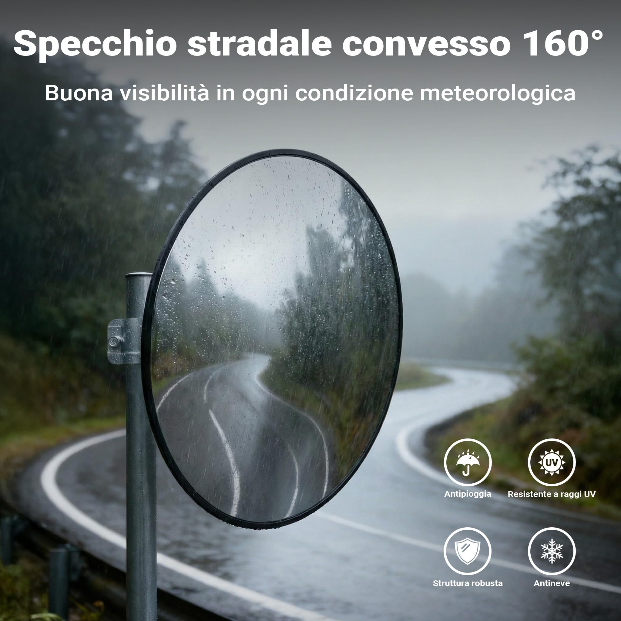 Wiltec Specchio di sicurezza 80 cm convesso nero, dispositivo di sicurezza con forma rotonda e campo visivo di 130°, specchio convesso per interni