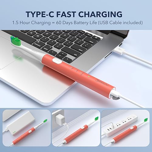 Miniatura 17 de ARISSON Cepillo de dientes eléctrico Sonic para adultos y niños, cepillo de dientes eléctrico de 40,000 VPM, cepillos de dientes eléctricos Azul