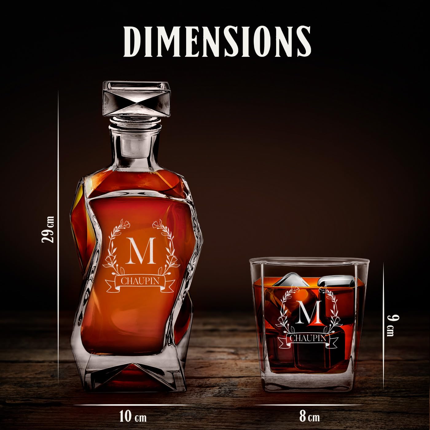 Maverton Carafe à Whisky avec Gravure pour Homme - Whiskey Set Élégant avec 2, 4 ou 6 Verres - Cadeau Homme Coffret Cadeau pour Couple - Souvenir de Mariage Anniversaire Fête des Grands-Pères