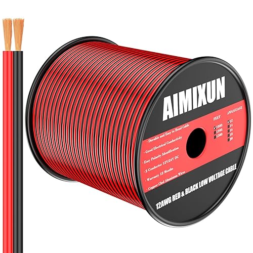 Cable eléctrico de calibre 12 de 100 pies, cable 12 AWG, 2 pines, cable rojo y negro, cable de extensión de tiras de 12 V, cable flexible de PVC,