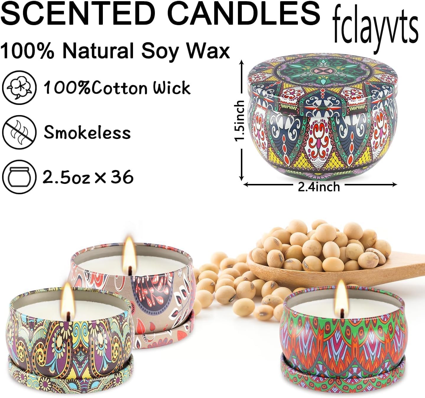 Juego de 36 velas perfumadas, velas de aromaterapia de cera de soja de 2.5 onzas, juego de regalo para el día de San Valentín, cumpleaños, madre, regalo de Acción de Gracias