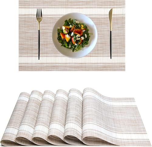 Manteles individuales de vinilo de plástico, lavable, resistente al calor, duradero, PVC, antideslizante, tejido para cocina, comedor (juego de 6,