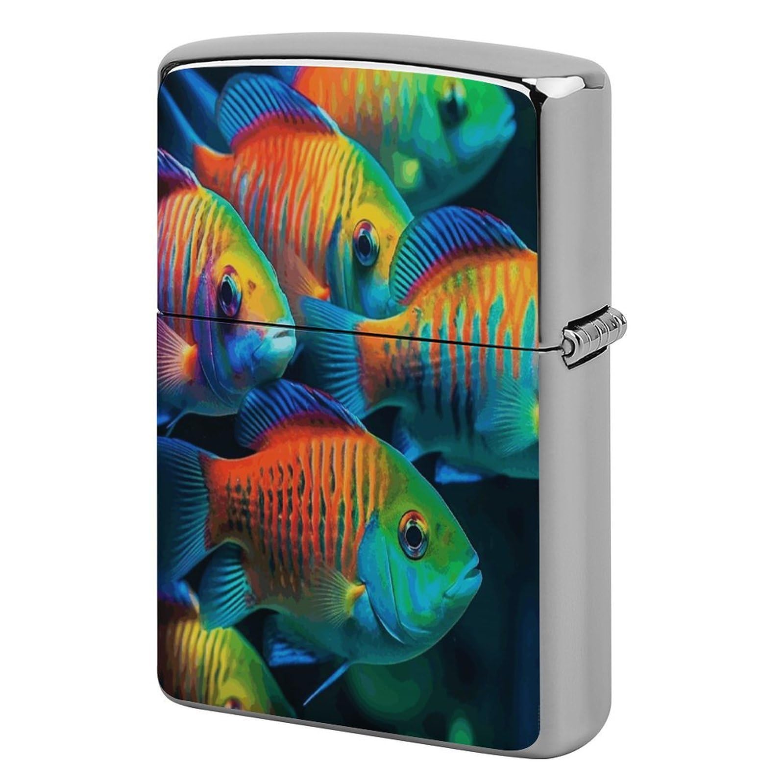 Fodpand Style Fish Swimming Together Metal Lighter Case Cover Lighter Sleeve